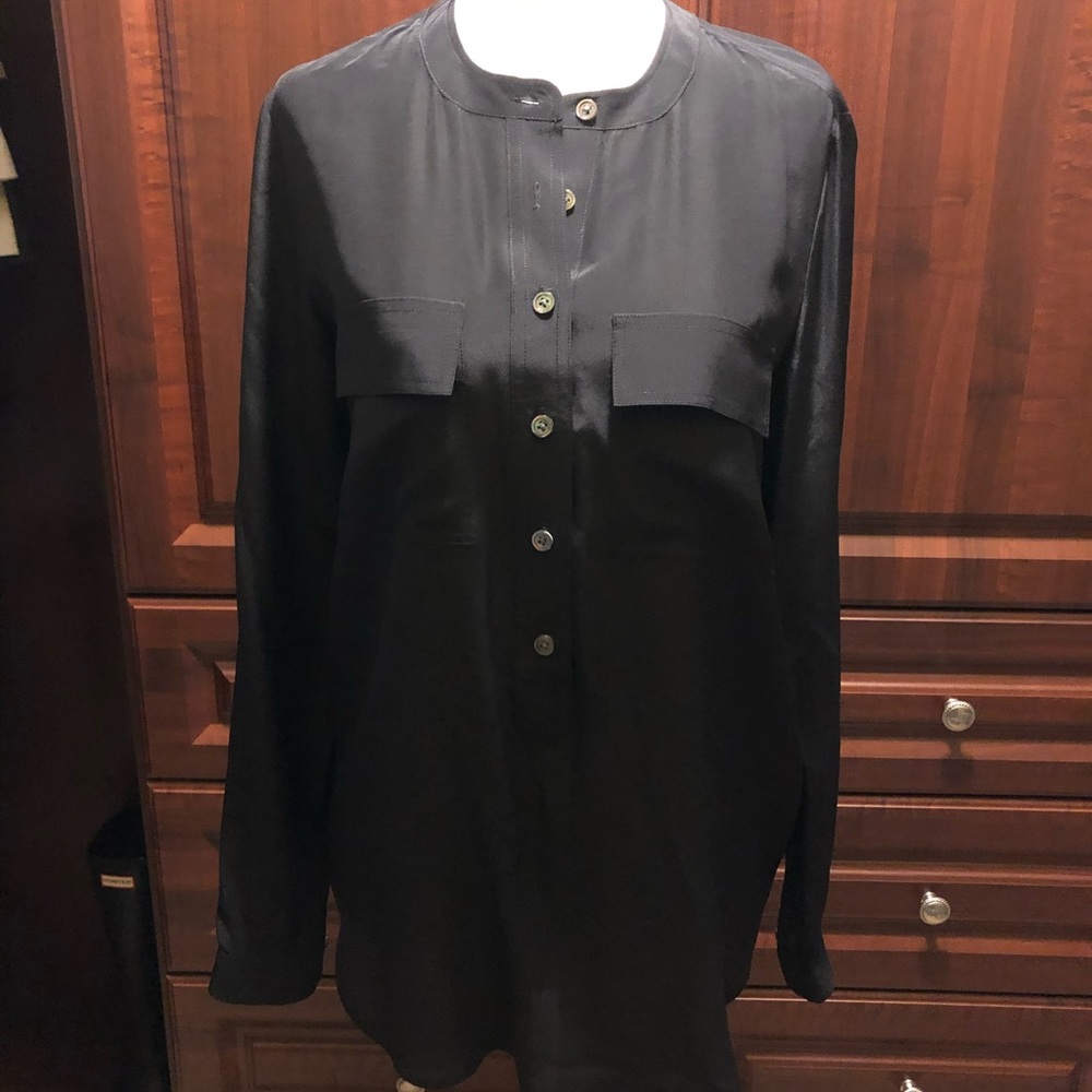 Black silk BR long sleeve tunic blouse